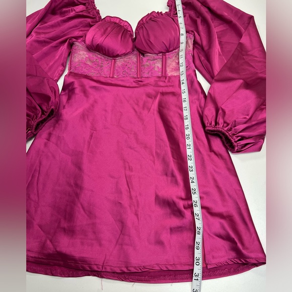 Selfie Leslie Trophy Long Sleeve Lace Bodice Mini Dress Plum Pink New With Tags - Picture 9 of 15